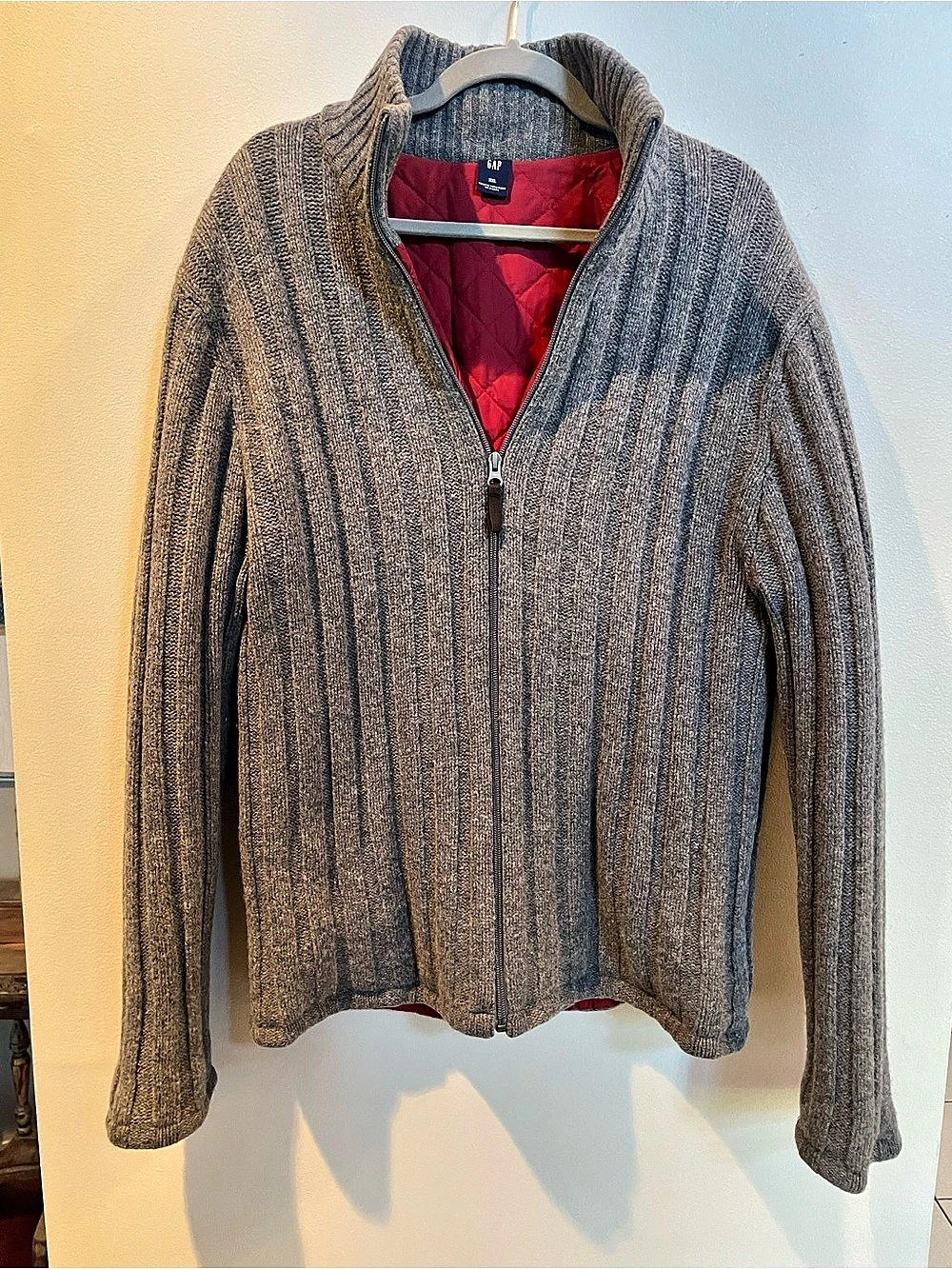 GAP Gray Ribbed Full-Zip Sweater XXL